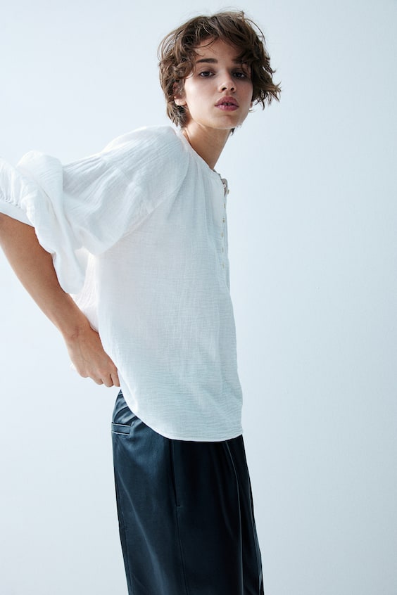 HM Musselinbluse Mit Ballonärmeln