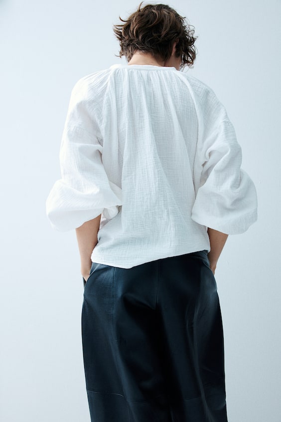 HM Musselinbluse Mit Ballonärmeln