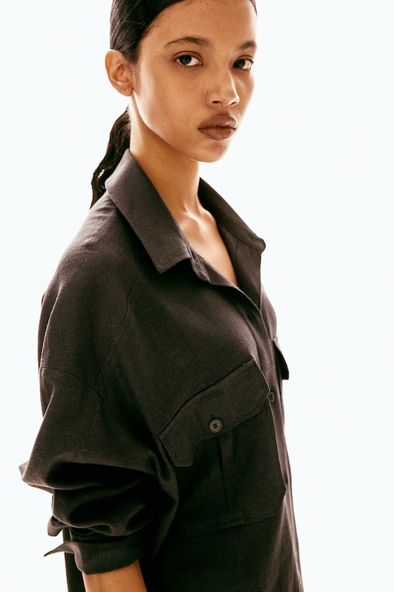 HM Oversized Cargobluse Aus Leinenmix