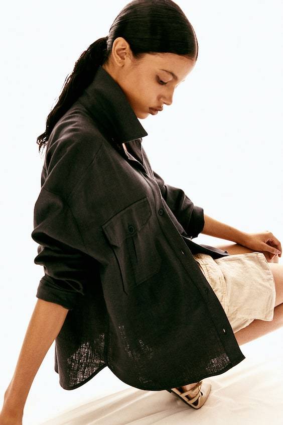 HM Oversized Cargobluse Aus Leinenmix