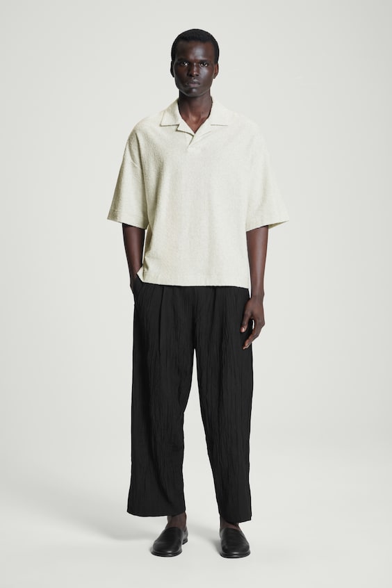 HM OVERSIZED-POLOSHIRT AUS BOUCLÉ-STRICK