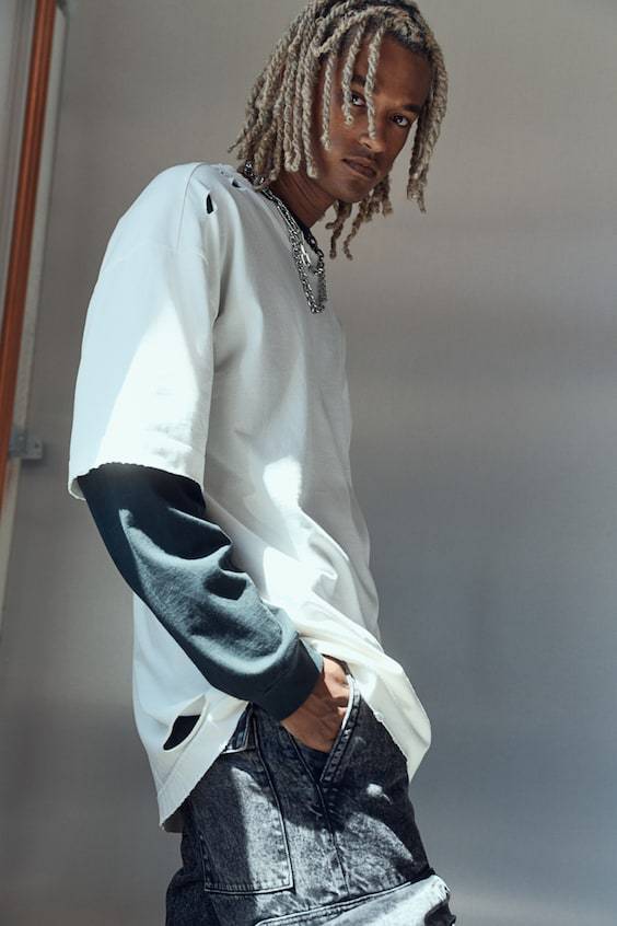 HM Oversized T-Shirt Im Worn-Look