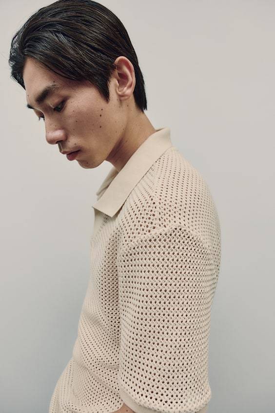 HM Poloshirt Im Häkellook In Regular Fit