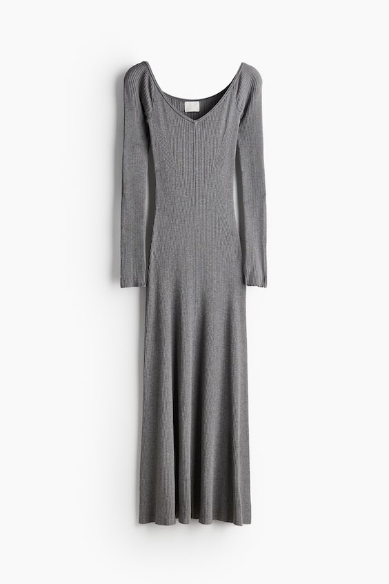 HM Schulterfreies Kleid In Rippstrick