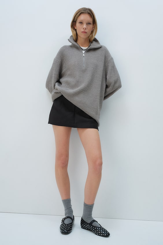 HM Schwerstrickpullover mit kurzem Zipper