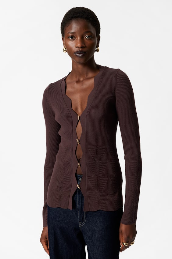 HM Strickjacke Aus Merinowoll-Mix Mit Wellenkante