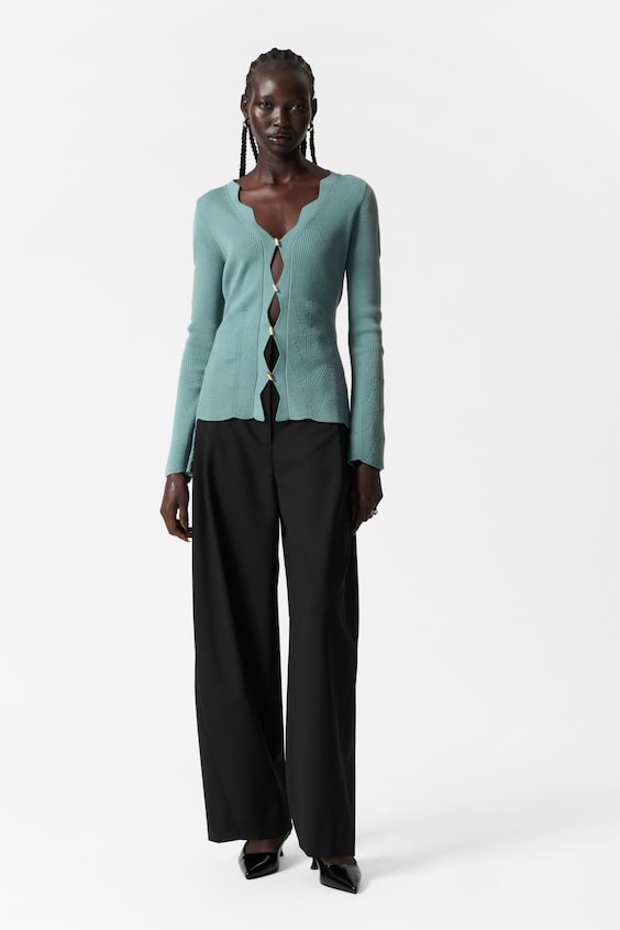 HM Strickjacke Aus Merinowoll-Mix Mit Wellenkante