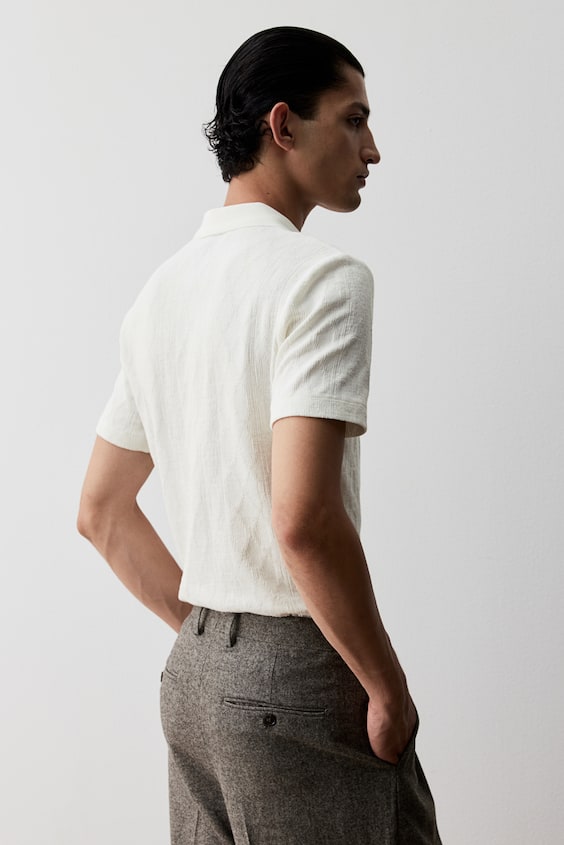 HM Strukturiertes Poloshirt In Slim Fit