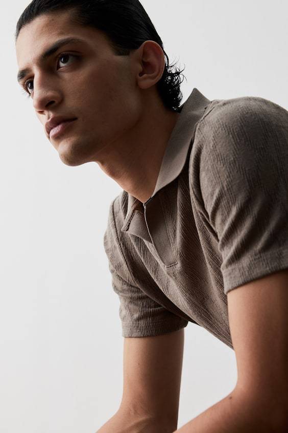 HM Strukturiertes Poloshirt In Slim Fit