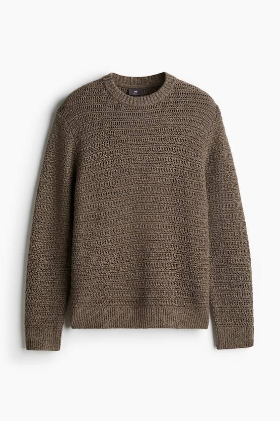 HM Pointellestrick-Pullover Aus Wollmix Regular Fit