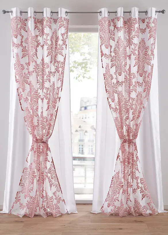 Bpc Living Bonprix Collection 2-lagiger Vorhang Mit Druck Inkl.Raffhalter (1er Pack)