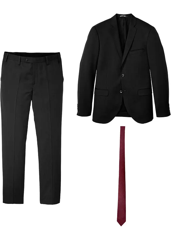 bonprix Anzug (3-tlg.Set): Sakko, Hose, Krawatte, Slim Fit
