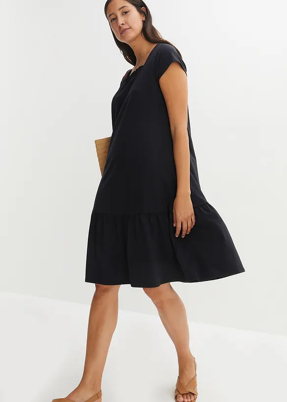 Bpc Bonprix Collection Baumwoll-Jerseykleid Mit Ausschnittdetail Und Flügelärmeln, Knieumspielend
