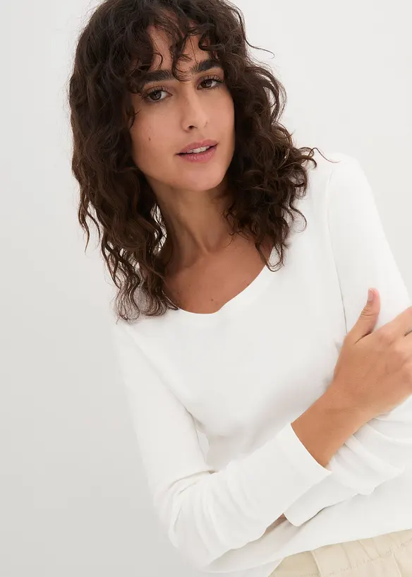 Bonprix Baumwoll-Langarmshirt Mit Rundhalsausschnitt