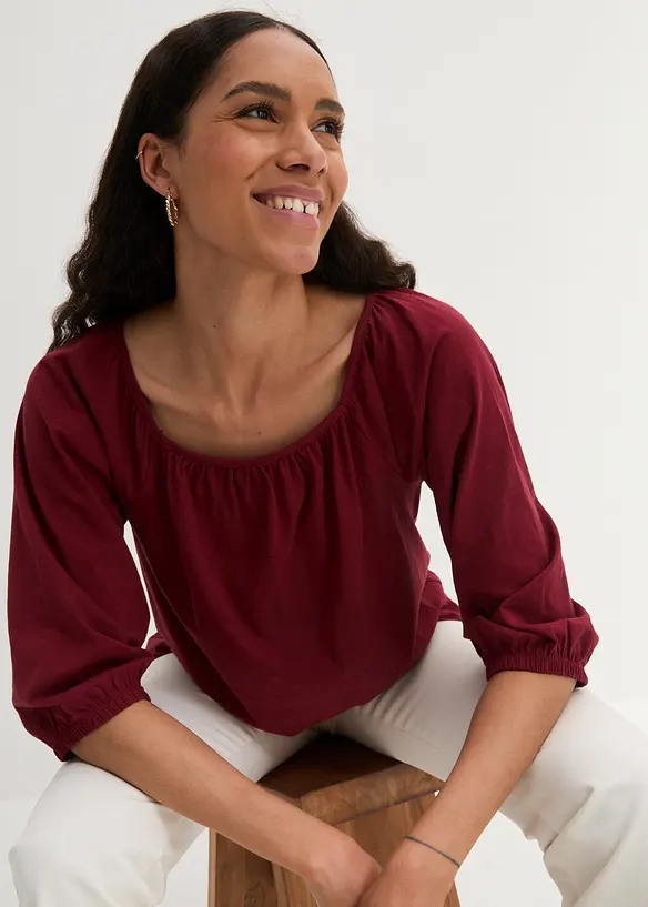 Bpc Bonprix Collection Baumwoll-Shirt Mit Karree-Ausschnitt Und Gummibund Am Saum, Halbarm