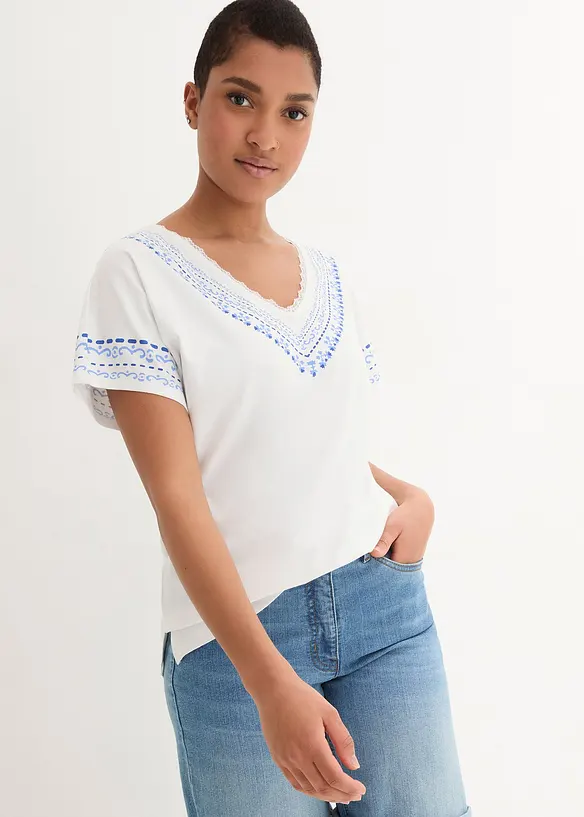 Bpc Bonprix Collection Bequem Geschnittenes T-Shirt Mit Stickerei-Print Mit Bio-Baumwolle