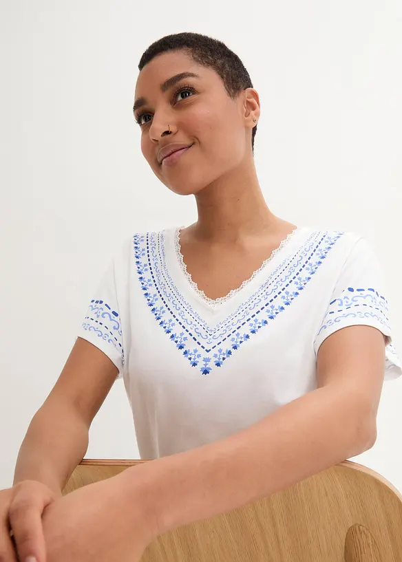 Bpc Bonprix Collection Bequem Geschnittenes T-Shirt Mit Stickerei-Print Mit Bio-Baumwolle