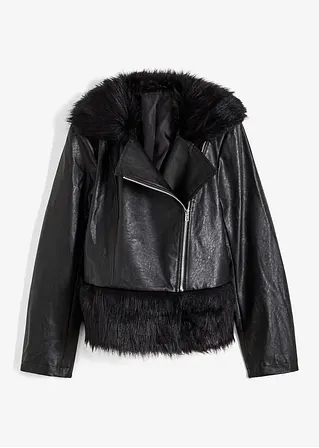 BODYFLIRT Lederimitat-Jacke mit Fellimitat