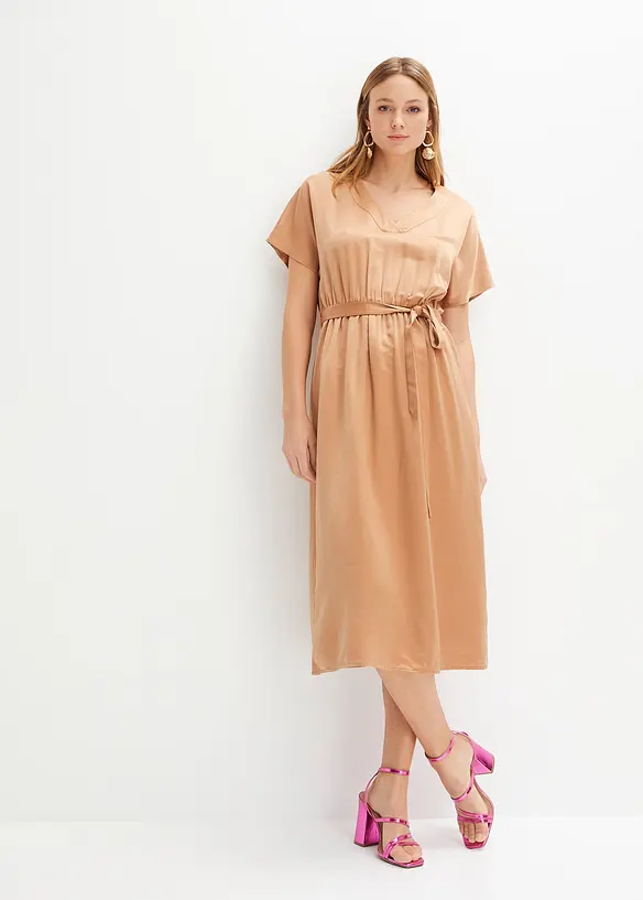 BODYFLIRT Satin-Kleid Mit Bindegürtel