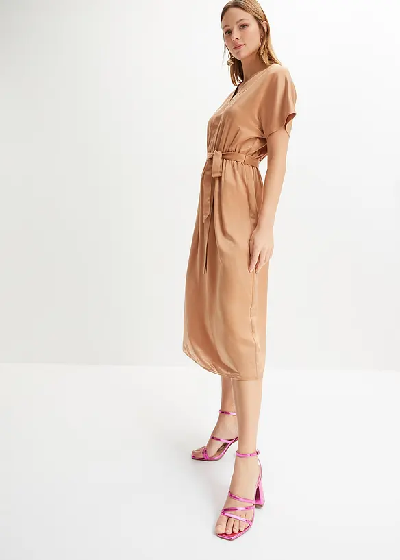 BODYFLIRT Satin-Kleid Mit Bindegürtel