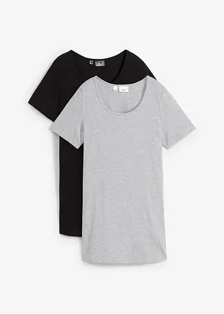 bonprix Basic Long-T-Shirt 2er-Pack, Kurzarm