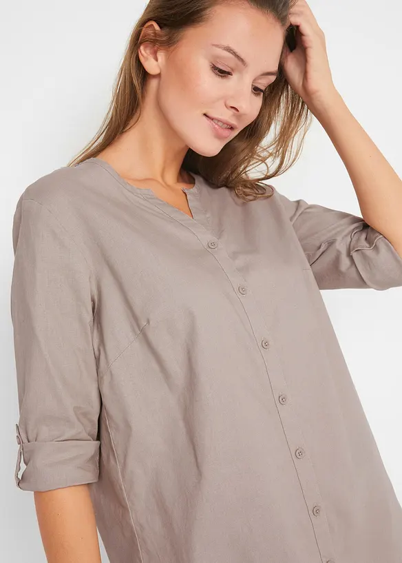 Bonprix Bluse Mit Leinen, 3/4 Arm