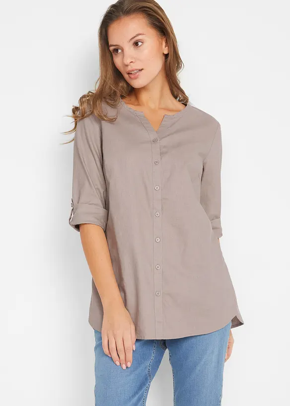 Bonprix Bluse Mit Leinen, 3/4 Arm