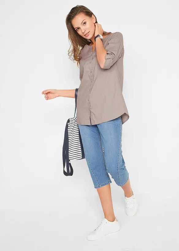 Bonprix Bluse Mit Leinen, 3/4 Arm