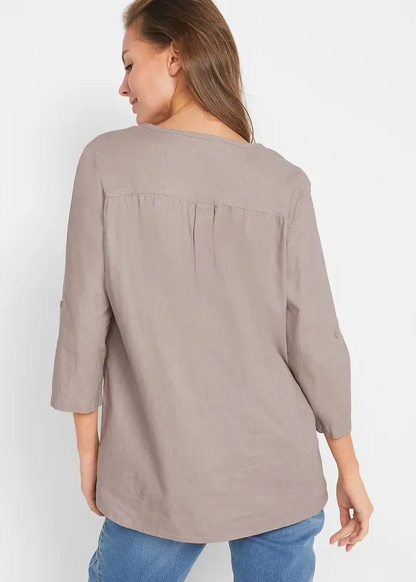Bonprix Bluse Mit Leinen, 3/4 Arm