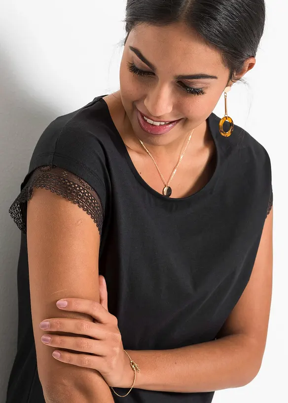 Bonprix Boxy-Shirt Mit Spitze