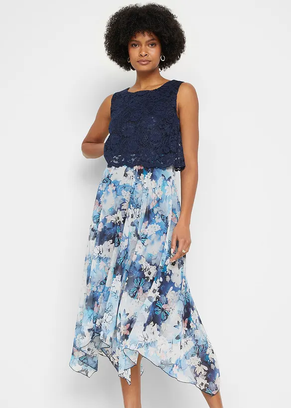 Bonprix Chiffonkleid Mit Spitze