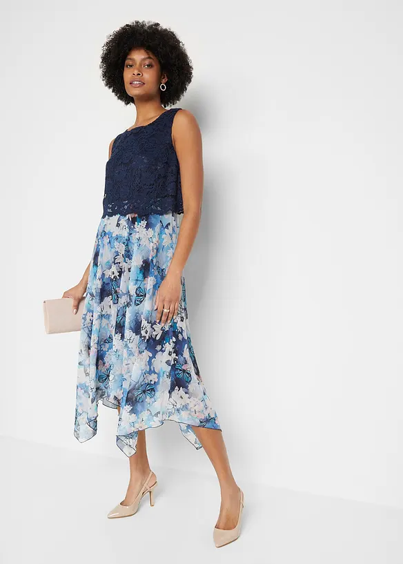 Bonprix Chiffonkleid Mit Spitze