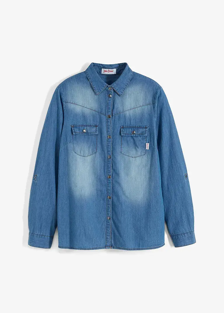 bonprix Jeansbluse mit Druckknöpfen, Langarm