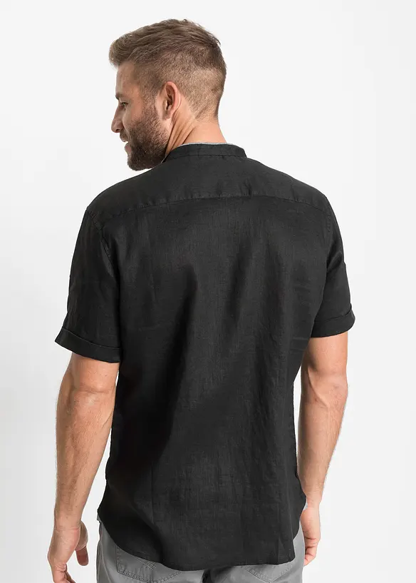 Bonprix Leinen - Kurzarmhemd Mit Stehkragen