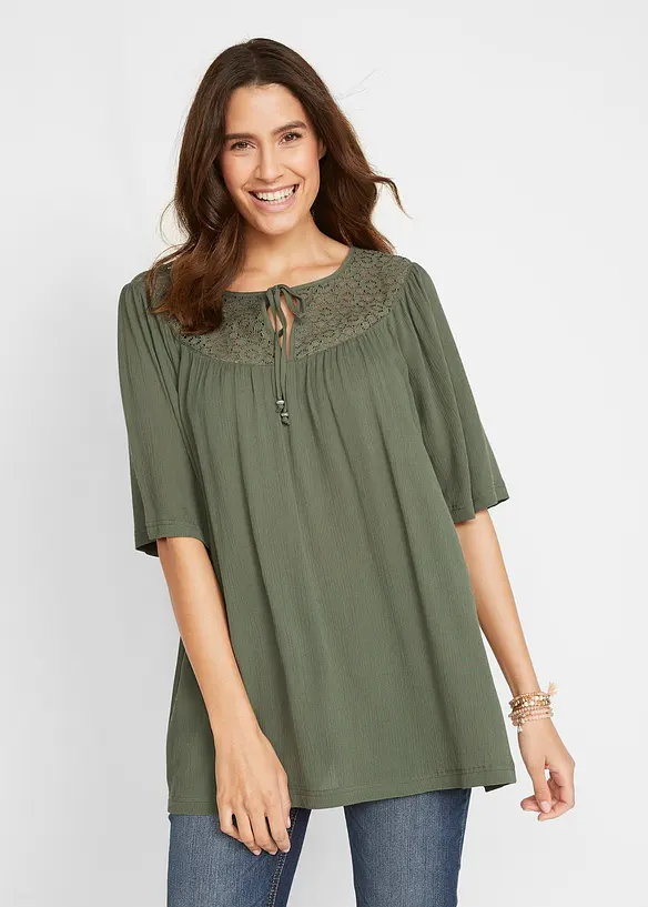 Bonprix Long-Tunika Aus Crinkle, Halbarm