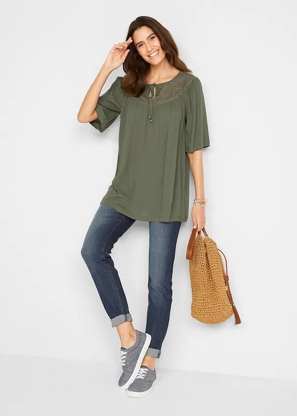 Bonprix Long-Tunika Aus Crinkle, Halbarm