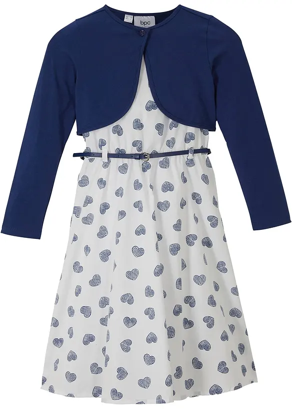 bonprix Mädchen Kleid + Bolero + Gürtel (3-tlg.Set)