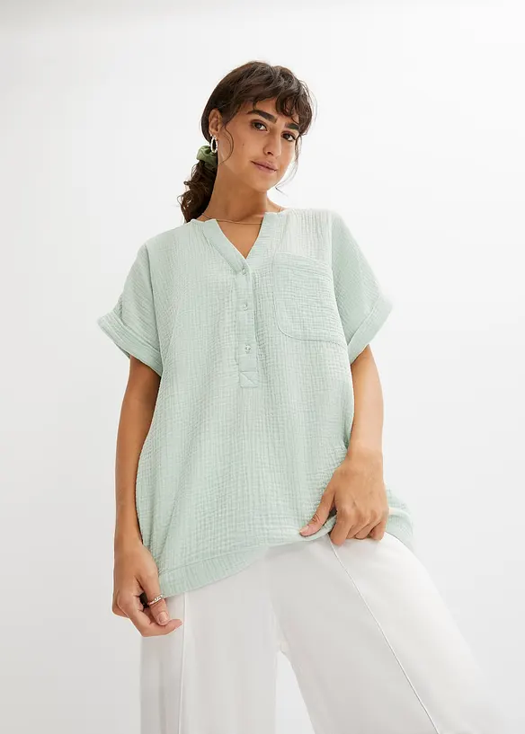 Bonprix Musselin-Bluse Mit Knopfleiste Und Tasche