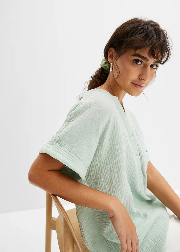 Bonprix Musselin-Bluse Mit Knopfleiste Und Tasche