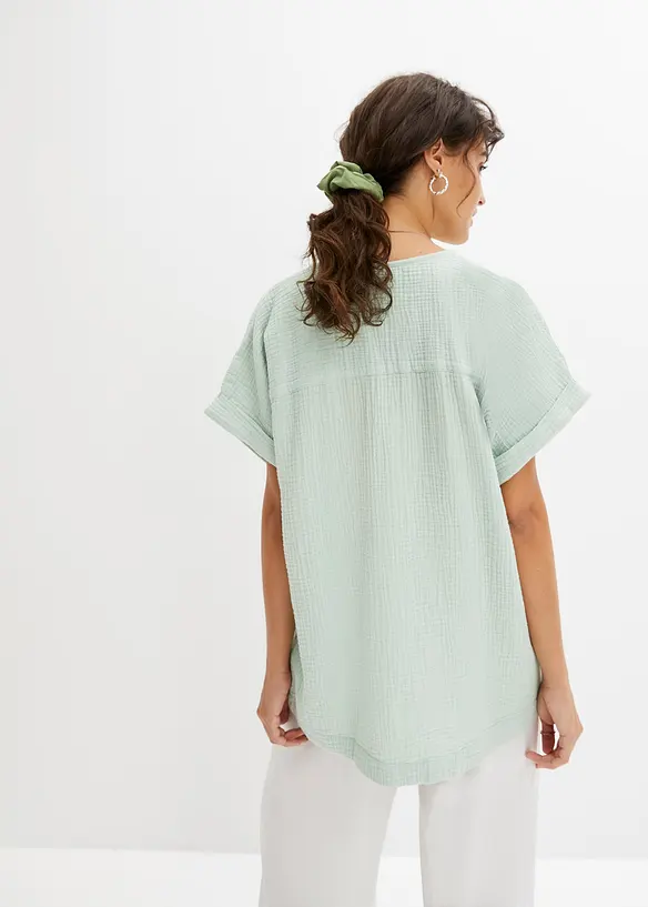 Bonprix Musselin-Bluse Mit Knopfleiste Und Tasche