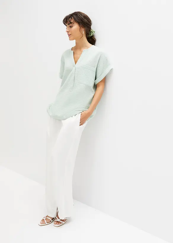Bonprix Musselin-Bluse Mit Knopfleiste Und Tasche