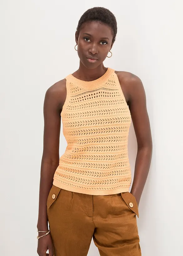 Bonprix PREMIUM Ajour-Stricktop Mit Leinenanteil