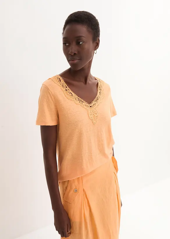 Bonprix PREMIUM Shirt Aus Reinem Leinen Mit Spitze