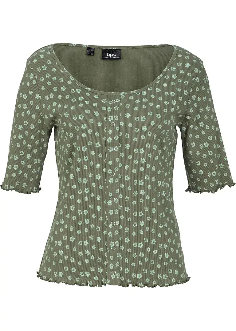 bonprix Ripp-Shirt mit Blumendruck, Halbarm