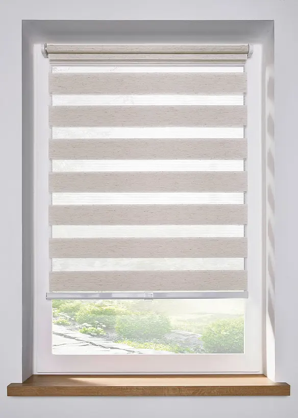 bonprix Schnurloses Doppelrollo in Leinen-Optik