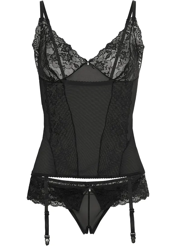 VENUS Corsage mit Strapshaltern + String ouvert (2-tlg.Set)