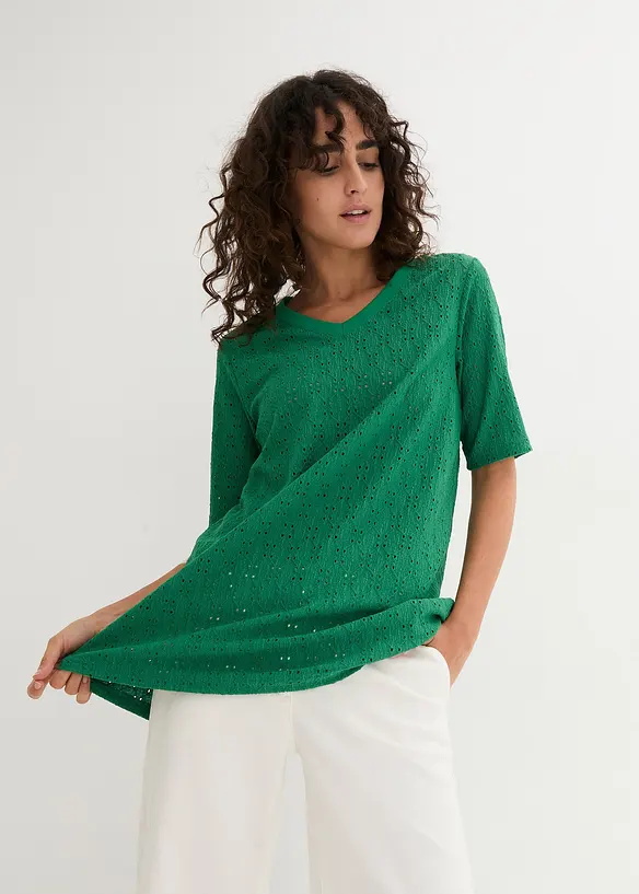 Bonprix Crepe-Shirt Mit Lochstickerei, Leicht Transparent