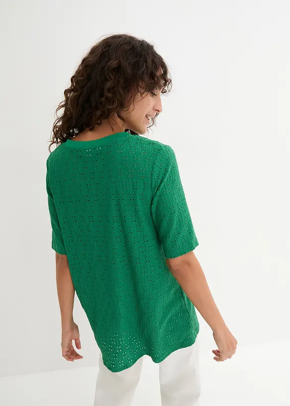 Bonprix Crepe-Shirt Mit Lochstickerei, Leicht Transparent