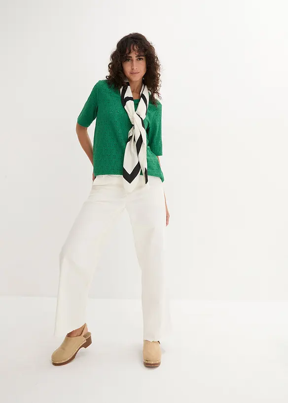 Bonprix Crepe-Shirt Mit Lochstickerei, Leicht Transparent