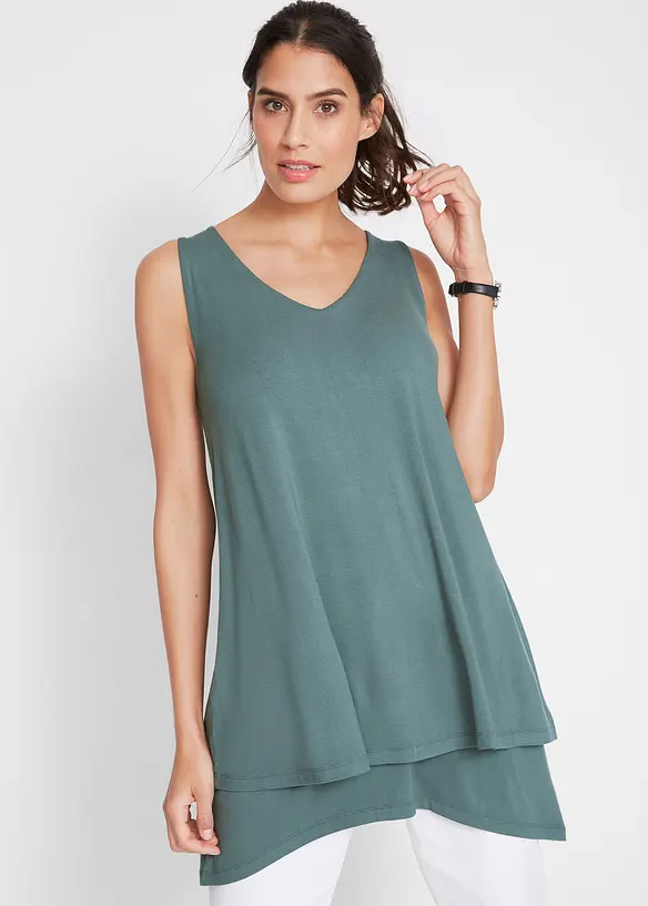 Bonprix Doppellagiges Long-Top Mit V-Ausschnitt Und Zipfelsaum